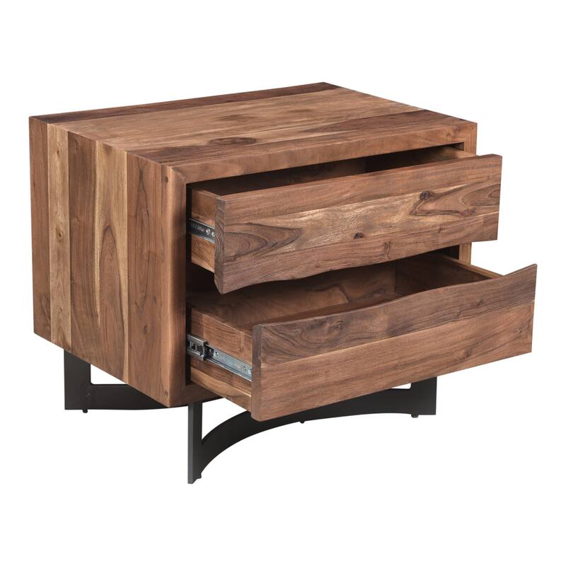 NADAAL STUDIOS Ellis, Nightstand Solid Acacia with Iron Legs, Live-Edge Finish, Natural