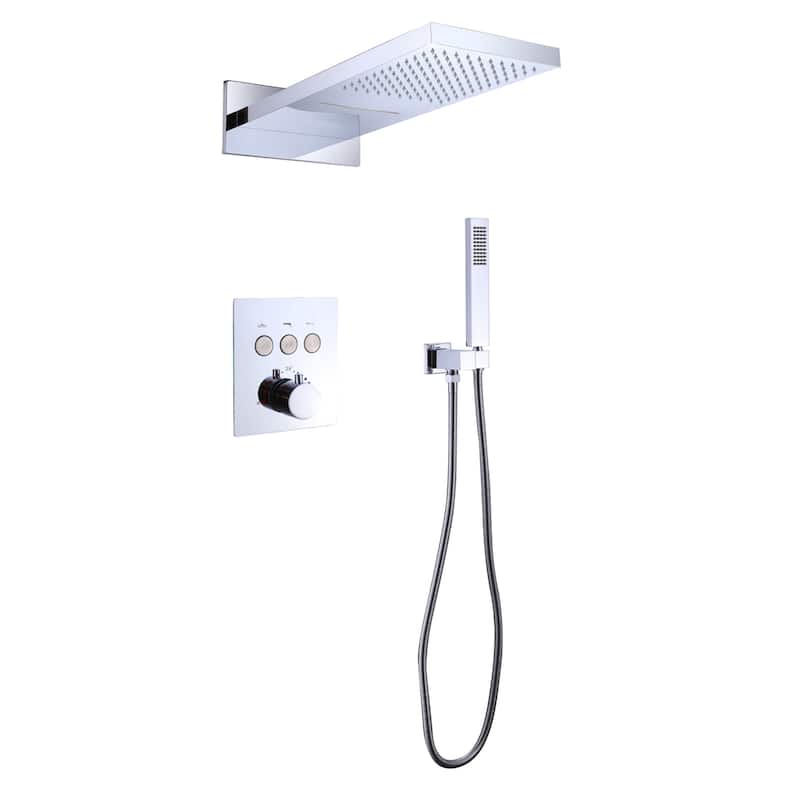 Wall Mounted Thermostatic Multi-Function Shower System With Rough-In Valve - Chrome