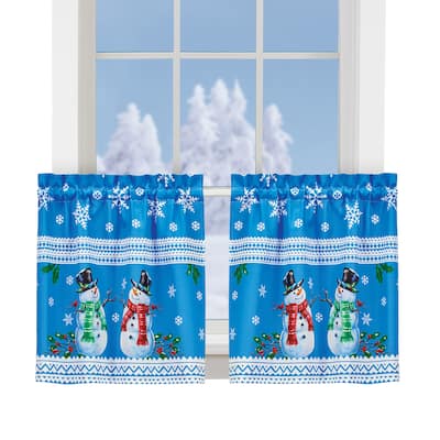 Christmas Snowman Border Polyester Kitchen Window Curtains