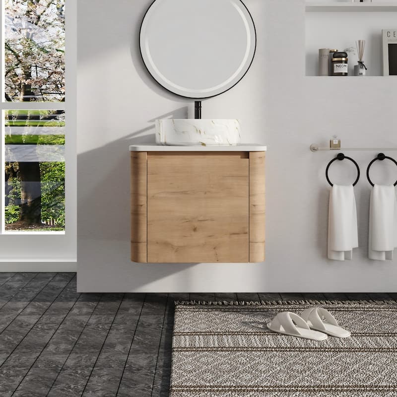 Malwee 24"/30" Floating Bathroom Vanity, Wall Mounted Bathroom Vanity with Ceramic Sink and Soft Close Door