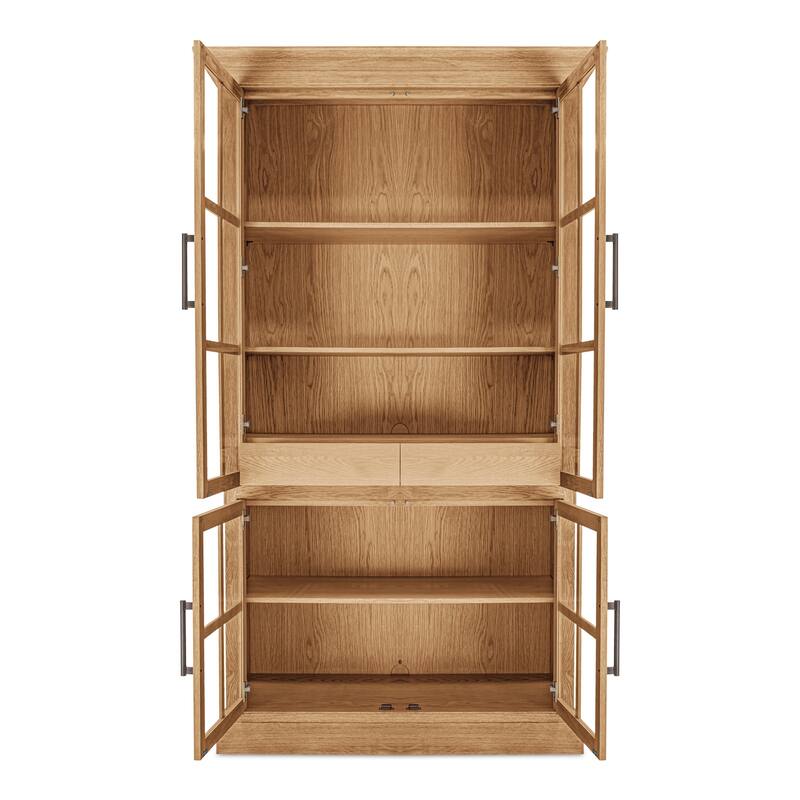 NADAAL STUDIOS Virelle Tall Cabinet, Glass Front with Molding Detail and Solid Oak Frame, Natural