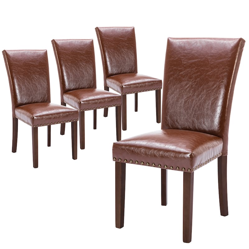 Upholstered Parsons Dining Chairs Set of 2/4/6, Fabric Dining Room Kitchen Side Chair with Nailhead Trim and Wood Legs - Set of 4 - L-LightBrown