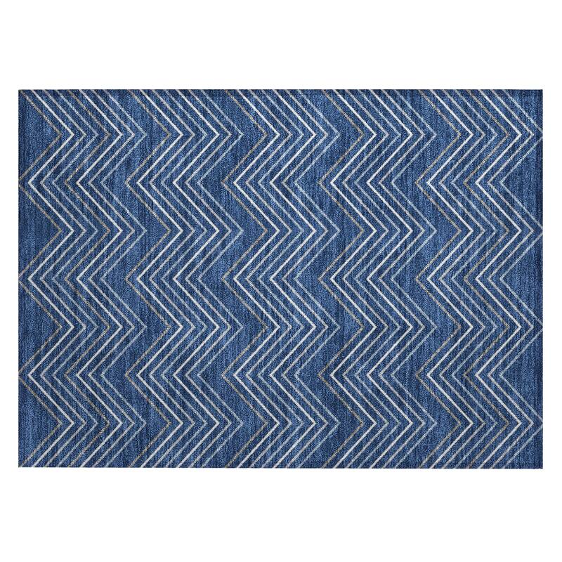 Machine Washable Indoor/ Outdoor Modern Chevron Chantille Rug