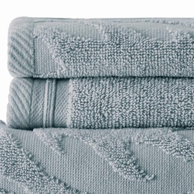 Oya 6 Piece Soft Egyptian Cotton Towel Set, Medallion Pattern, Blue Gray