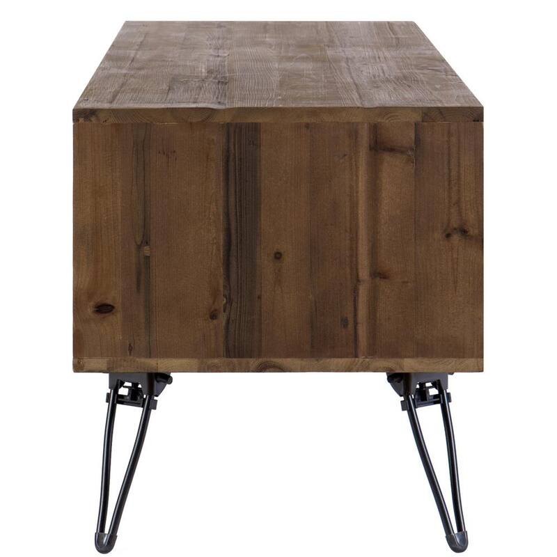 Clive 60 Inch Reclaimed Wood Rectangle Farmhouse TV Stand Media Console, 2 Doors, Iron Legs, Natural - 20 H x 60 W x 18 L Inches