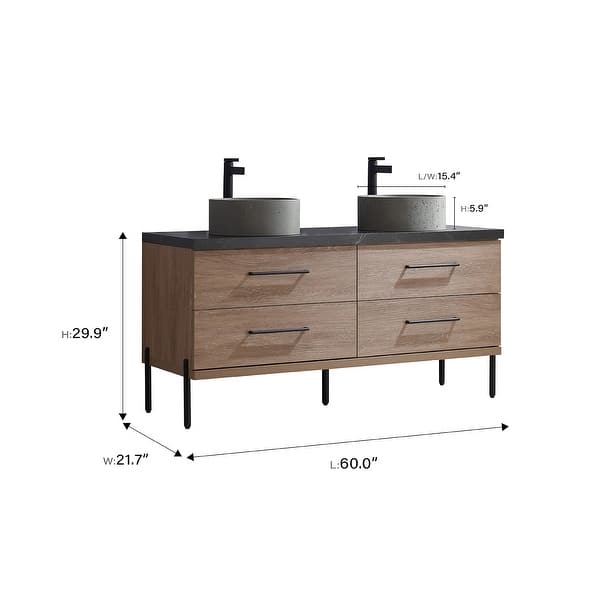 dimension image slide 2 of 4, Trento Bath Vanity with Sintered Stone Top with Concrete Sink (R)