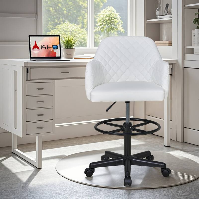 VECELO Contemporary PU Leather Drafting Chairs(Set of 2) Task Chair with Metal Frame and Back Home Ofiice Chairs