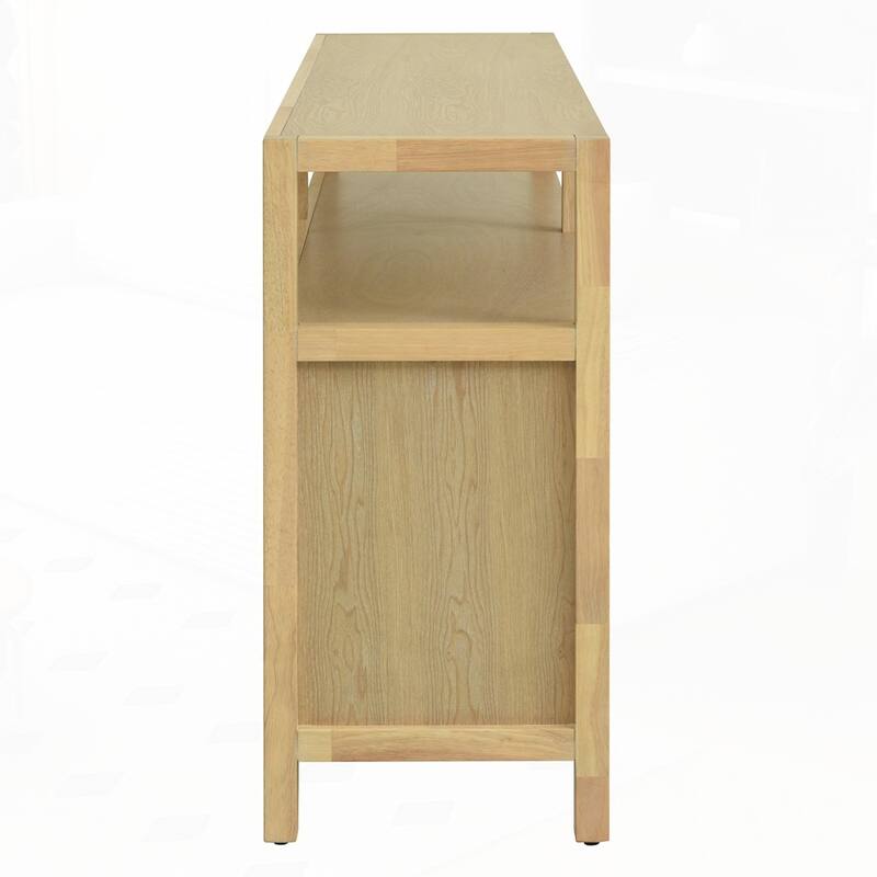 Rattan Buffet Storage Cabinet with Solid Wood Frame
