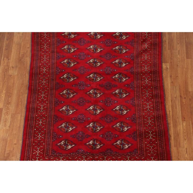 Geometric Red Turkoman Persian Vintage Foyer Rug Handmade Wool Carpet - 4'3"x 5'8"