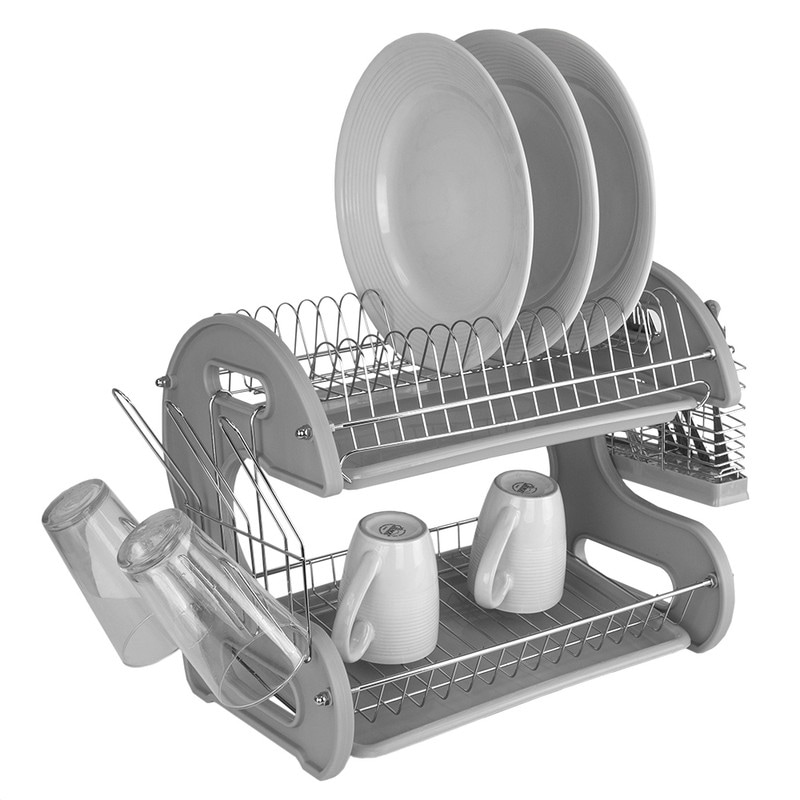 Costway Black Drying Dish Rack Collapsible 2 Tier Dish Rack and