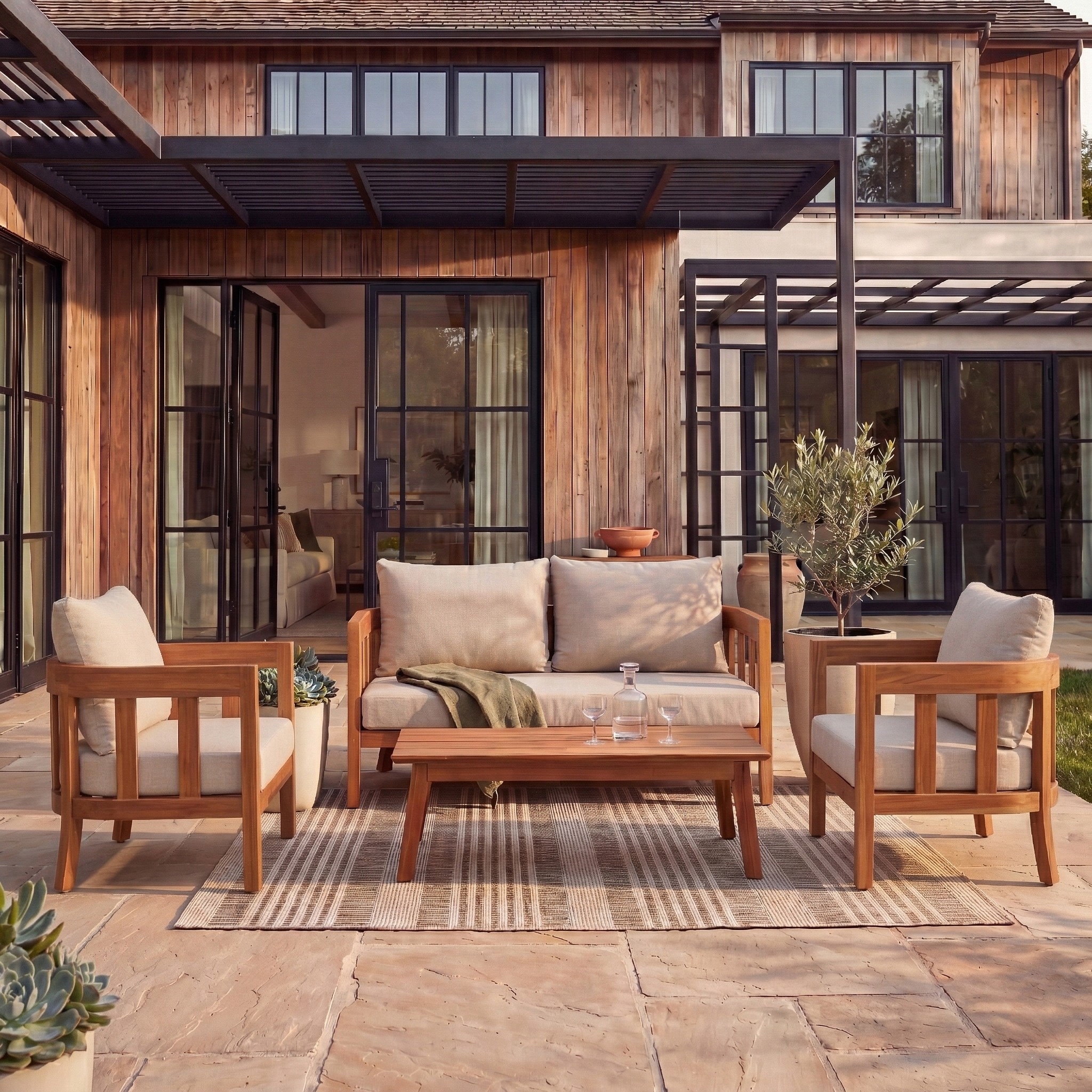 SAFAVIEH Owen 4-Piece Solid Wood Patio Conversation Set - 52