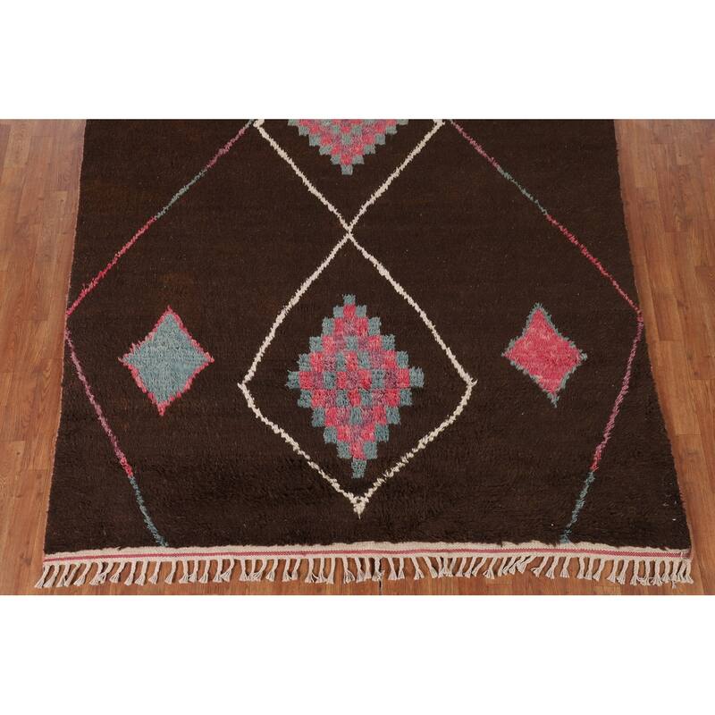 Tribal Brown Moroccan Oriental Area Rug Hand-Knotted Wool Carpet - 6'10" x 11'0"