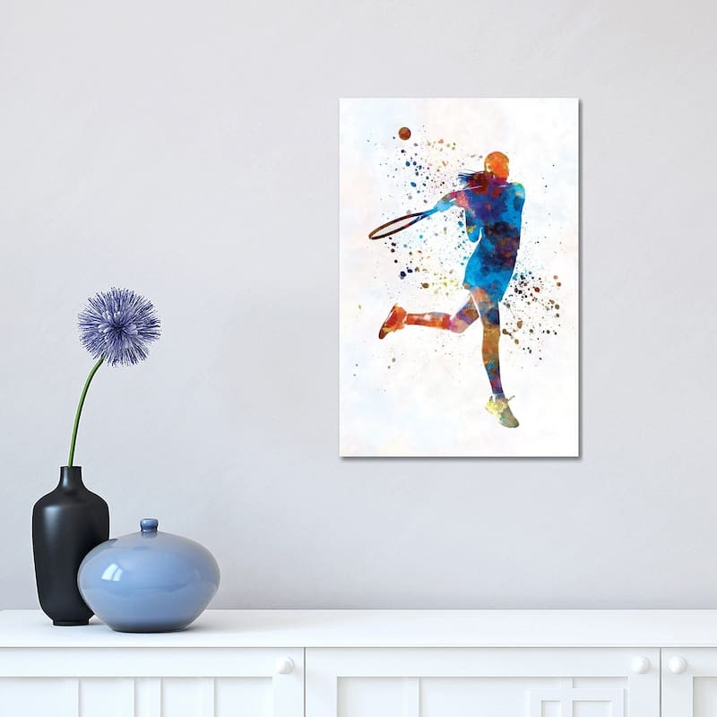 iCanvas "Woman Tennis Player 03 In Watercolor" by Paul Rommer Canvas Print - 18x12x1.5