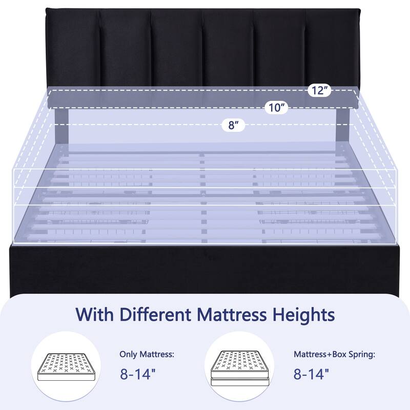 Javlergo Bed Frame with Storage Drawers, Upholstered Platform Bed Frame with Adjustable Headboard