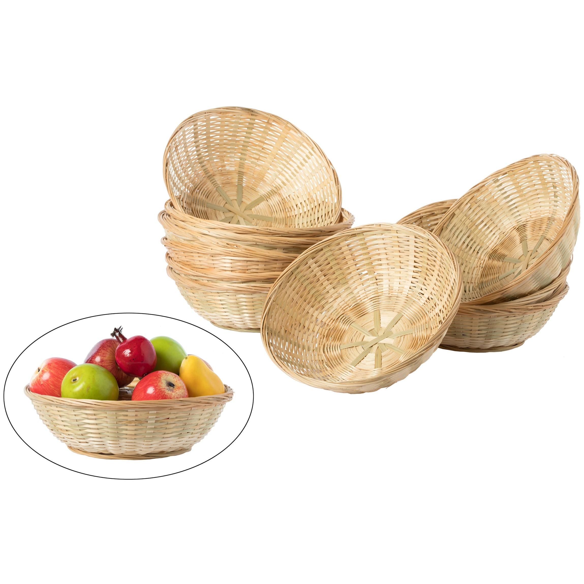 Rattan Hand-Woven Round Storage Basket Bread Fruit Decorative Tray Rustic Style
