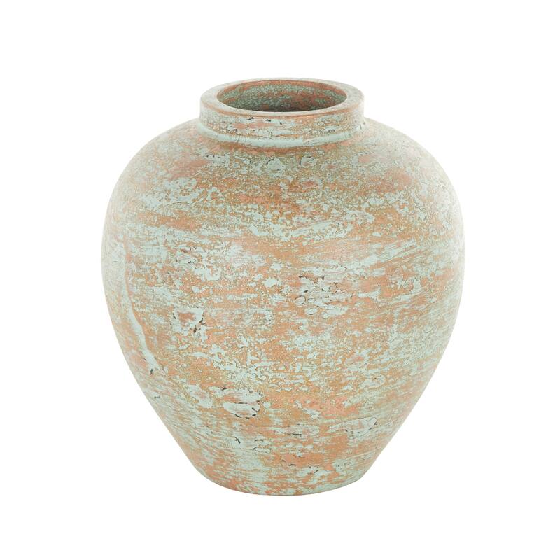 Brown Ceramic Antique Style Textured Patina Decorative Vase