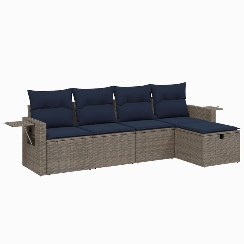 vidaXL Patio Sofa Set with Cushions Outdoor Conversation Furniture Poly Rattan - 21.7" x 24.4" x 27.2"