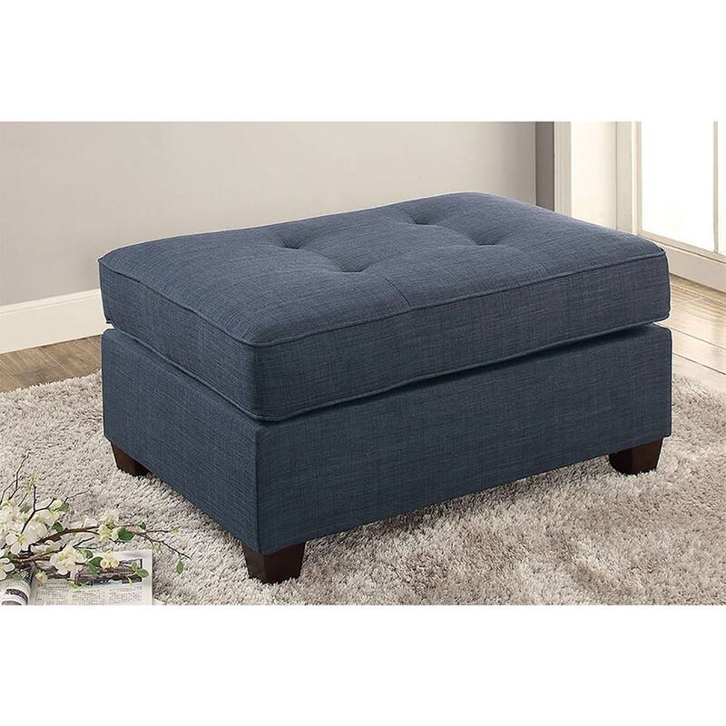 Fabric Cocktail Ottoman With Button Tufted Design - Dark blue