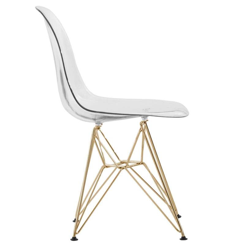5-Piece Dining Set with 35" Round MDF Table and 4 ABS Plastic Side Chair with Gold Metal Legs