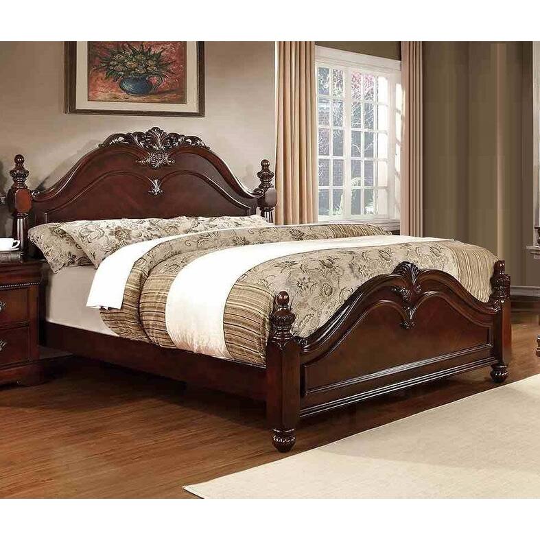 Royal Cherry Finish 1pc Low Post Bed