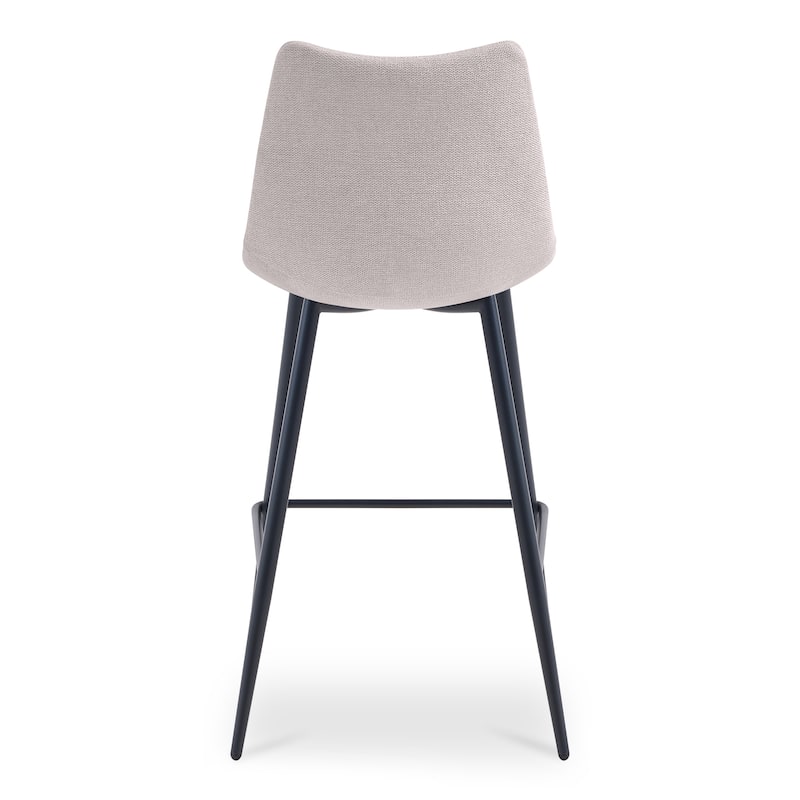 NADAAL STUDIOS Florian Counter Stool, Curved Back with Vertical Stitching and Steel Tapered Legs, Beige