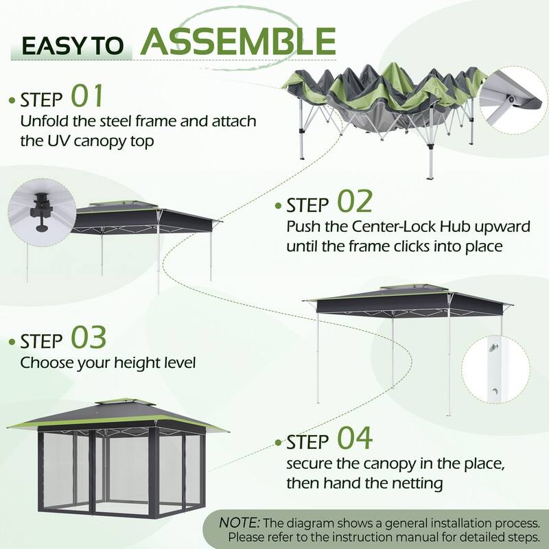 13x13 FT Pop Up Canopy Tent with Netting, UPF 50+ Outdoor Canopy with Automatic Eaves & One-Push Lock, for Patio & Parties