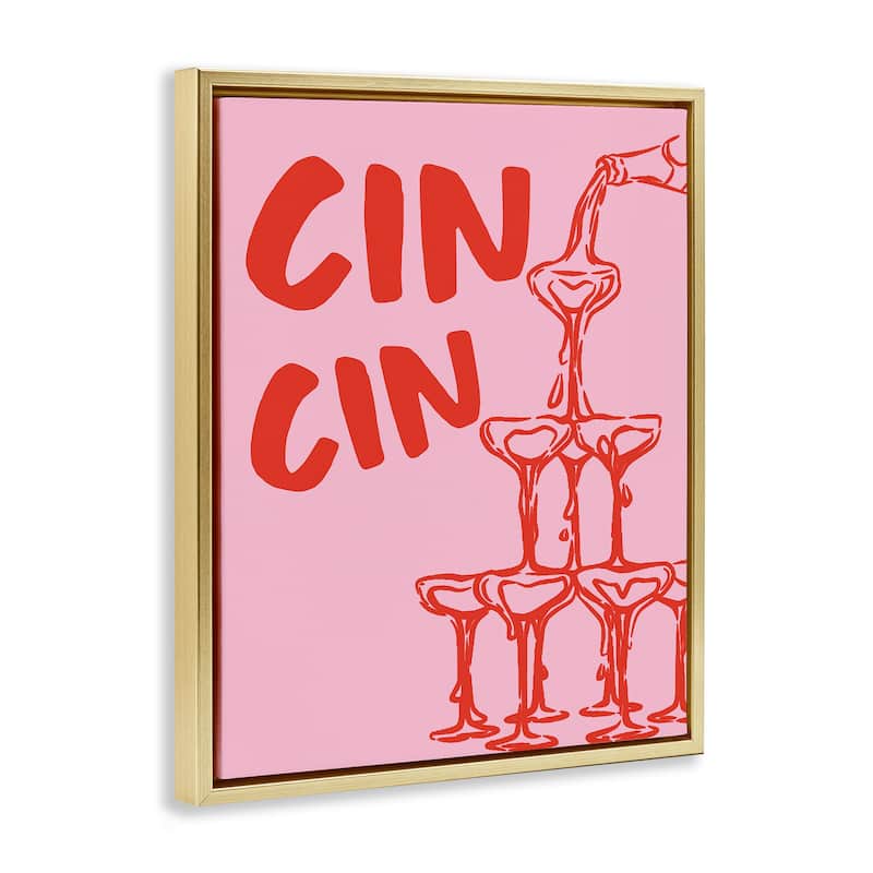 Stupell Cin Cin Champagne Tower Framed Floater Canvas Wall Art Design By House of Lulu
