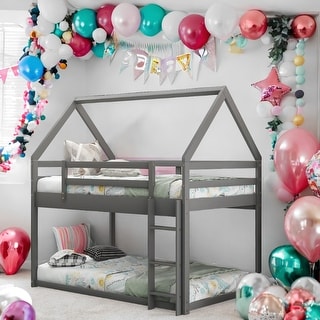 House Bed Design Twin over Twin Low Bunk Bed, House Bed with Ladder