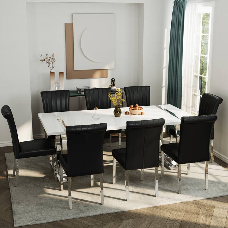 Luxury Dining Table Set with PU Leather Dining Chairs