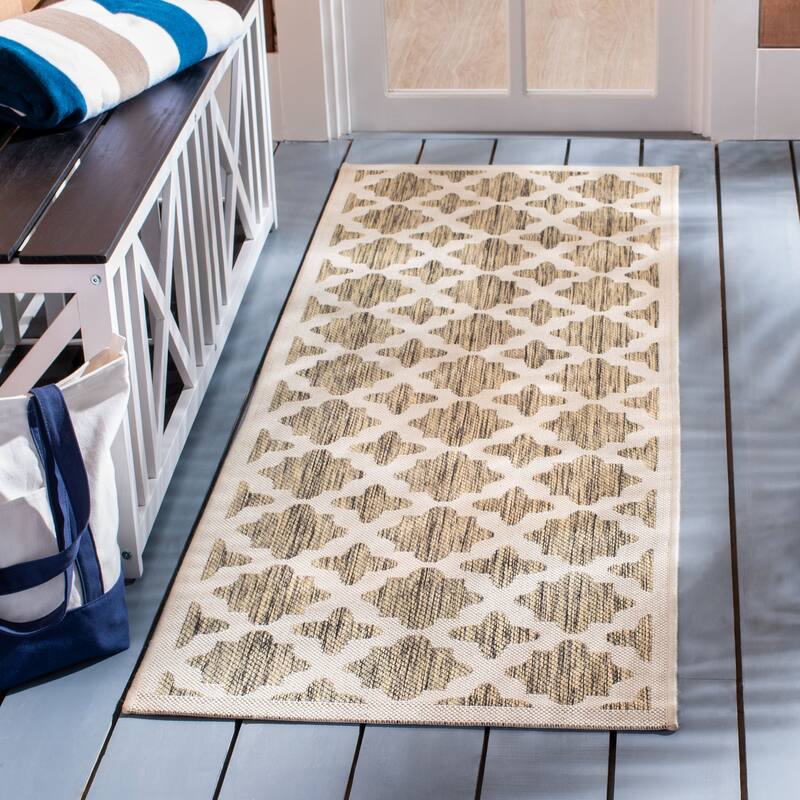 SAFAVIEH Courtyard Dorthey Indoor/ Outdoor Waterproof Patio Backyard Rug - 2'3" x 10' Runner - Brown/Bone