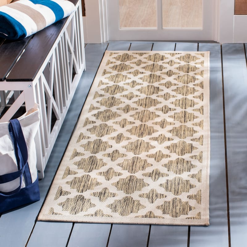 SAFAVIEH Courtyard Myrianne Indoor/ Outdoor Waterproof Patio Backyard Rug - 2'3" x 6'7" Runner - Brown/Bone