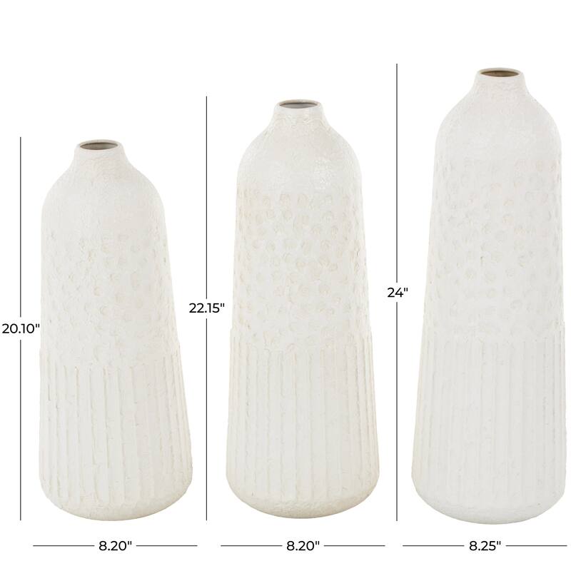 White Metal Textured Decorative Vase with Honeycomb Pattern (Set of 3)
