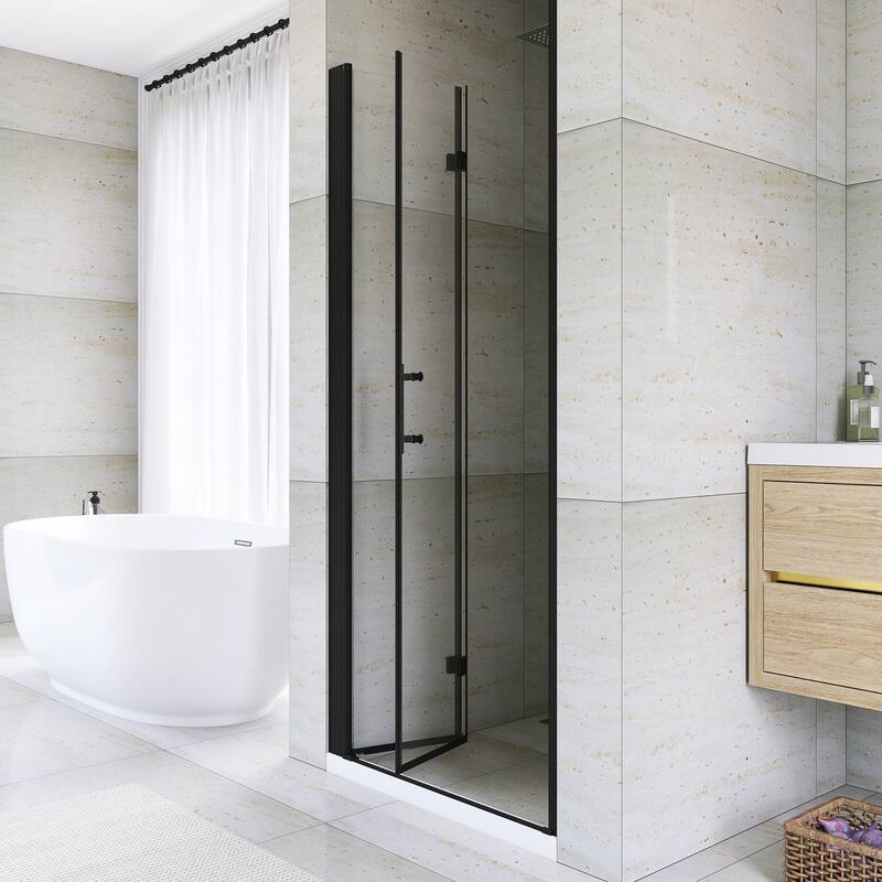 Bifold Framed Shower Door in Matte Black Finish