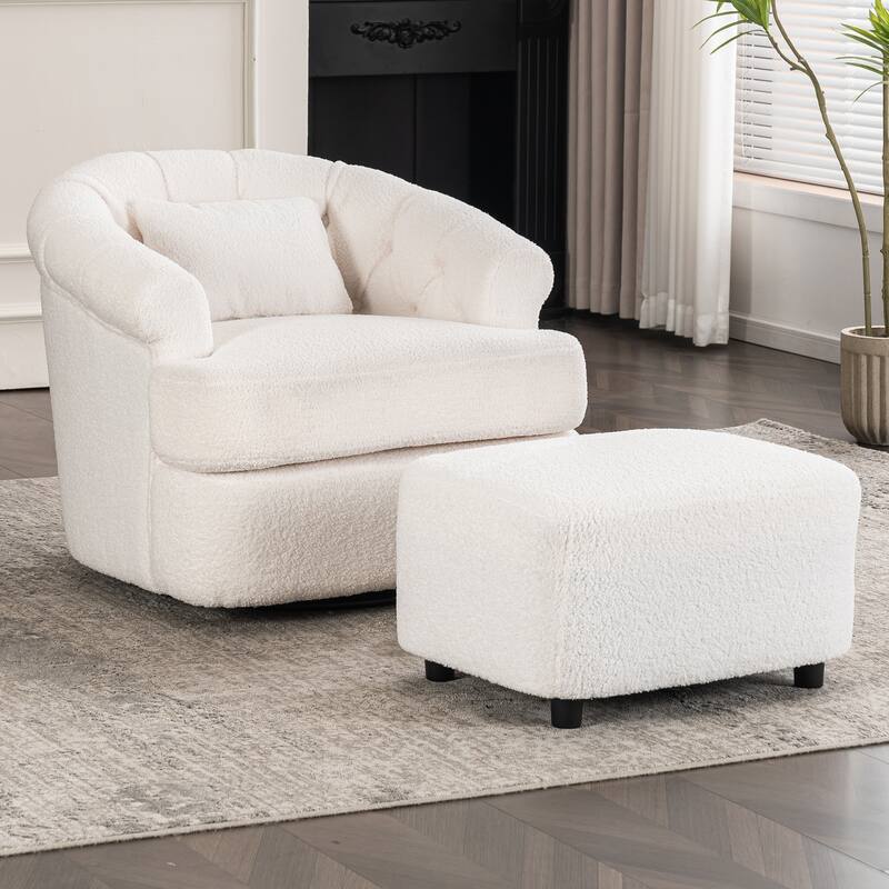 Modern Luxury Velvet Swivel Chair with Ottoman for Bedroom