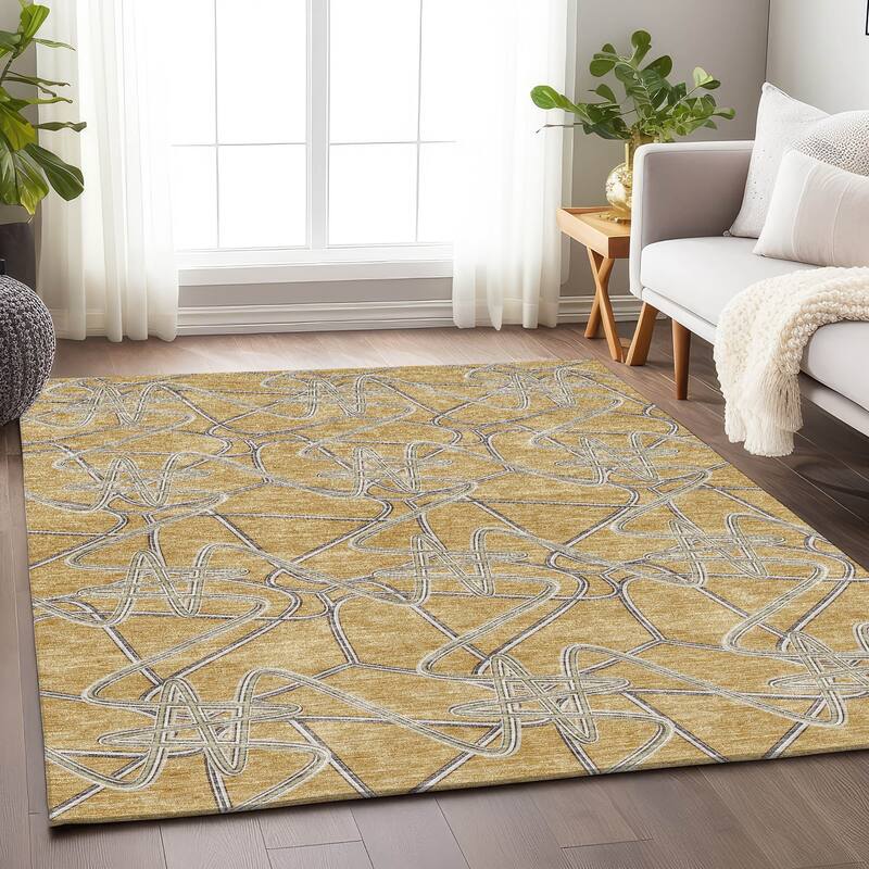 Premium Washable Super Soft Modern Maze Mayfield Rug - Gold - 3' x 5'