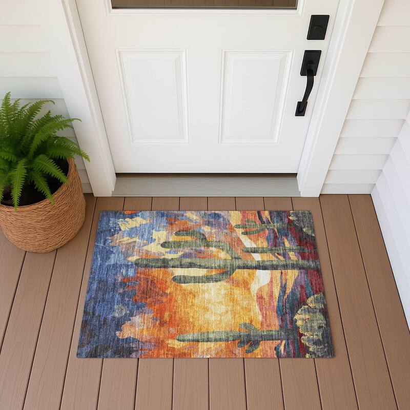 Machine Washable Indoor/ Outdoor Desert Inspiration Chantille Rug - Terracotta - 1'8" x 2'6"