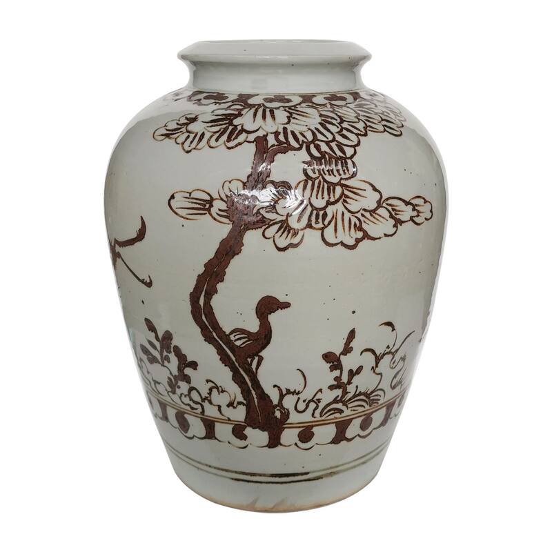 Rusty Brown Jar With Bird Under Tree