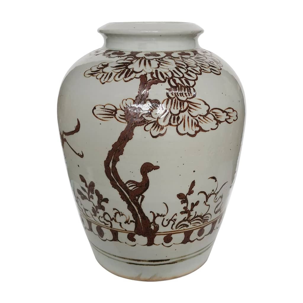 Rusty Brown Jar With Bird Under Tree