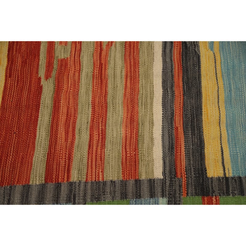 Hand Woven Oriental 100% Wool Carpet Southwestern Tribal Multi-Colored Kilim Area Rug - 8' 5'' X 5' 11''