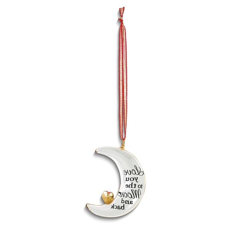 Glass Baron Love You to The Moon and Back with Red Crystal Heart Glass Ornament