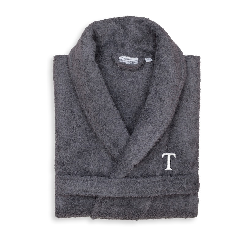 Authentic Hotel and Spa Unisex Grey Turkish Cotton Terry Bath Robe with White Block Monogram - L/XL - T