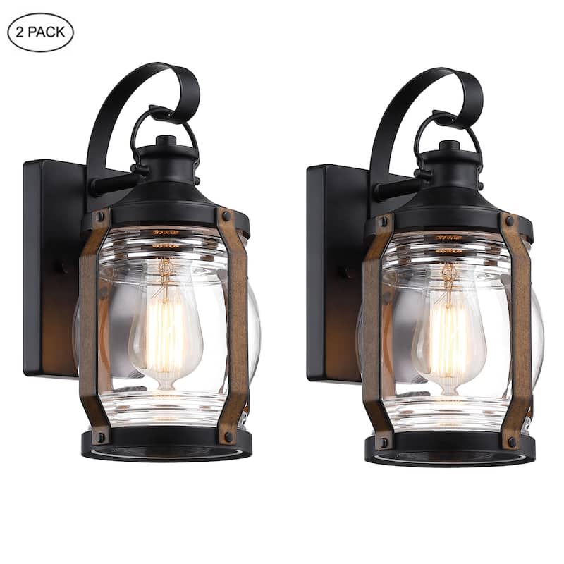 2-Pack 1-Light 11.84-in Outdoor Wall Light with Black and Barnwood - Black and Barnwood