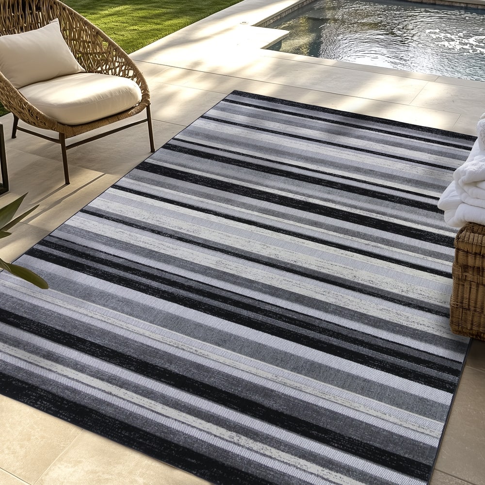 Gertmenian Kalari Modern Bold Multicolored High-Low UV Protected Polypropylene Woven Indoor/ Outdoor Area Rug Collection