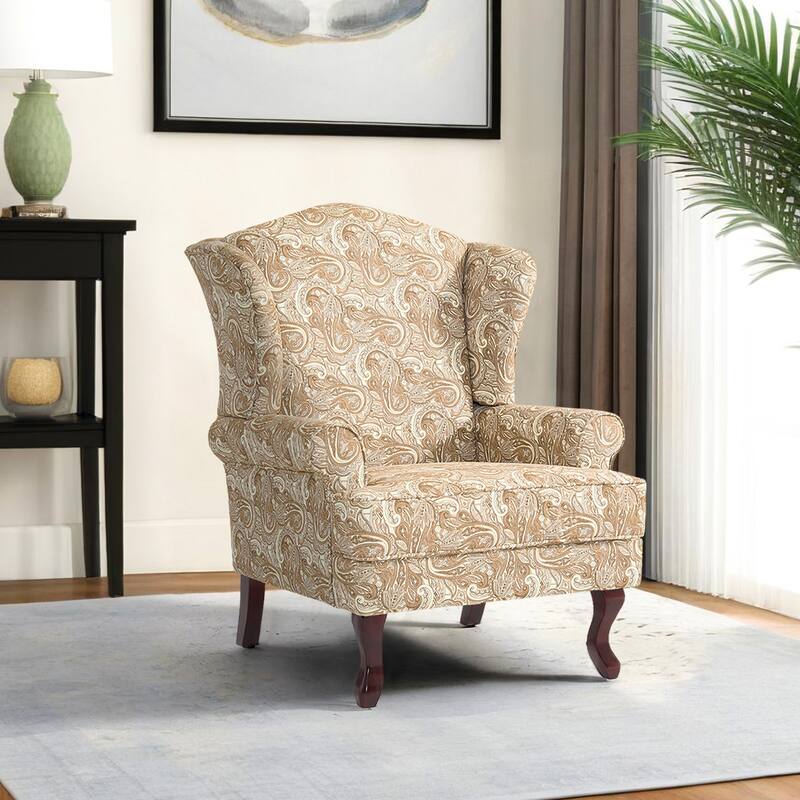 Elegant Living Room Wing Back Arm Chair Upholstered Accent Chair