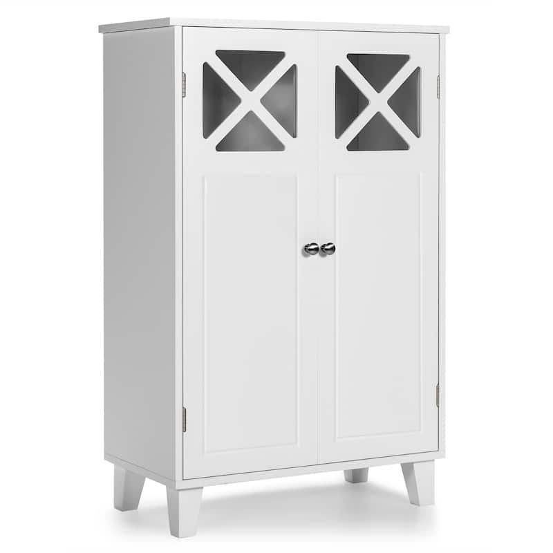 Bathroom Floor Cabinet Wooden Storage Cabinet with Adjustable Shelf - White