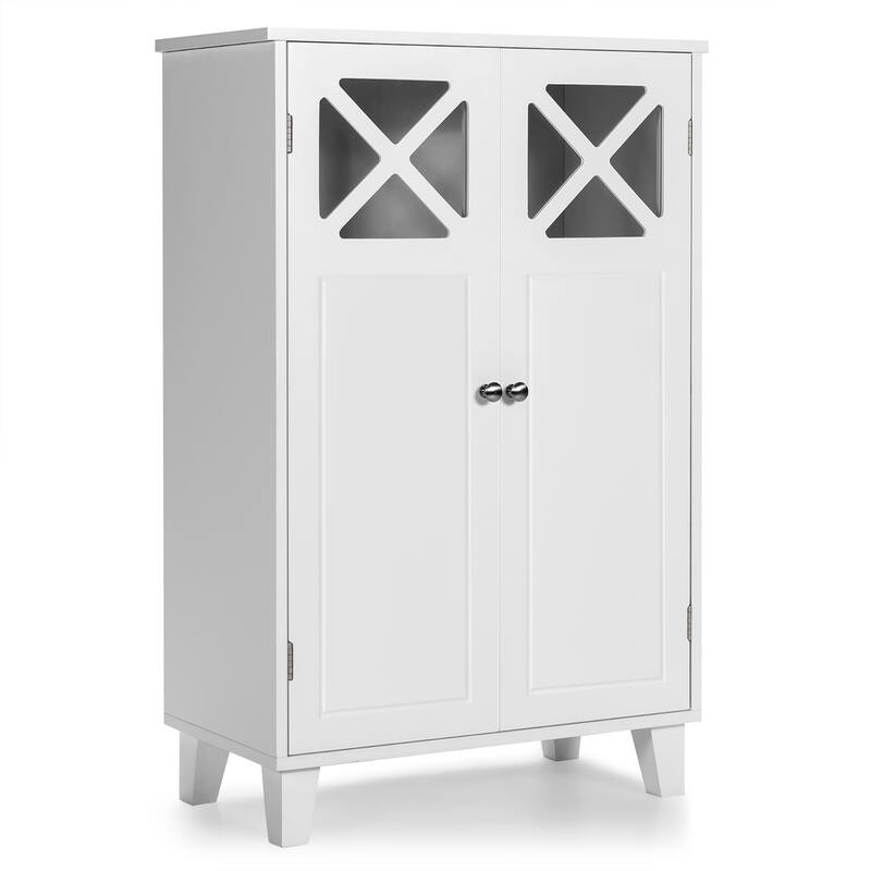 Costway Bathroom Cabinet Wooden Storage Cabinet Free Standing w/ - White