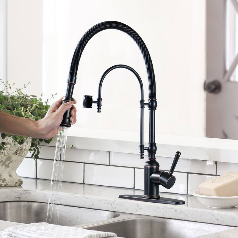 WOWOW Single Handle Gooseneck Pull Down Sprayer Kitchen Faucet