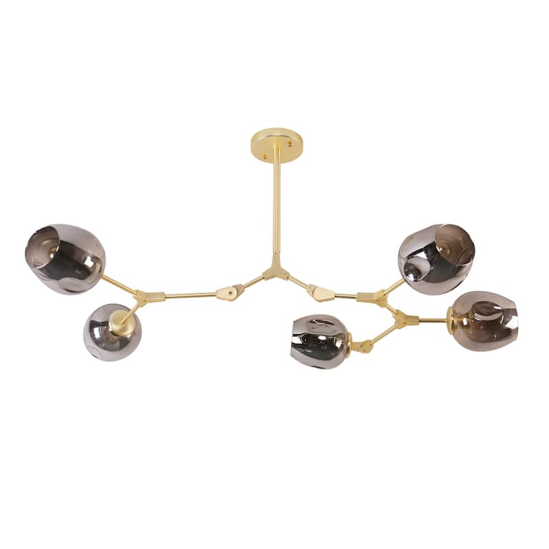 Adjustable Chandelier Pendant, Gold Chandelier with Smoked Glass Shades