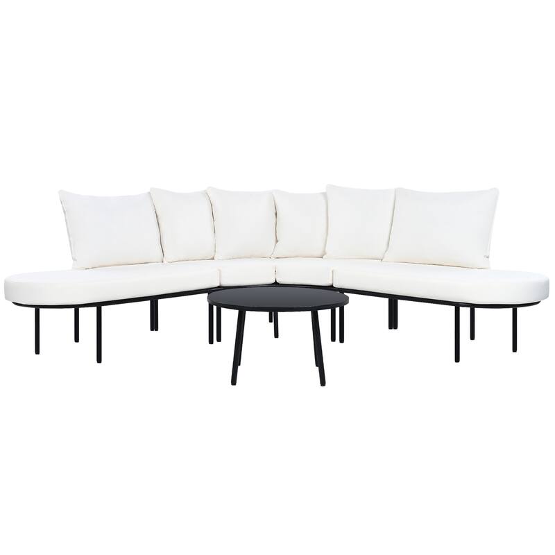 Outdoor Patio Half-Moon Sofa Set w/ Cushions, Coffee Table,All-Weather