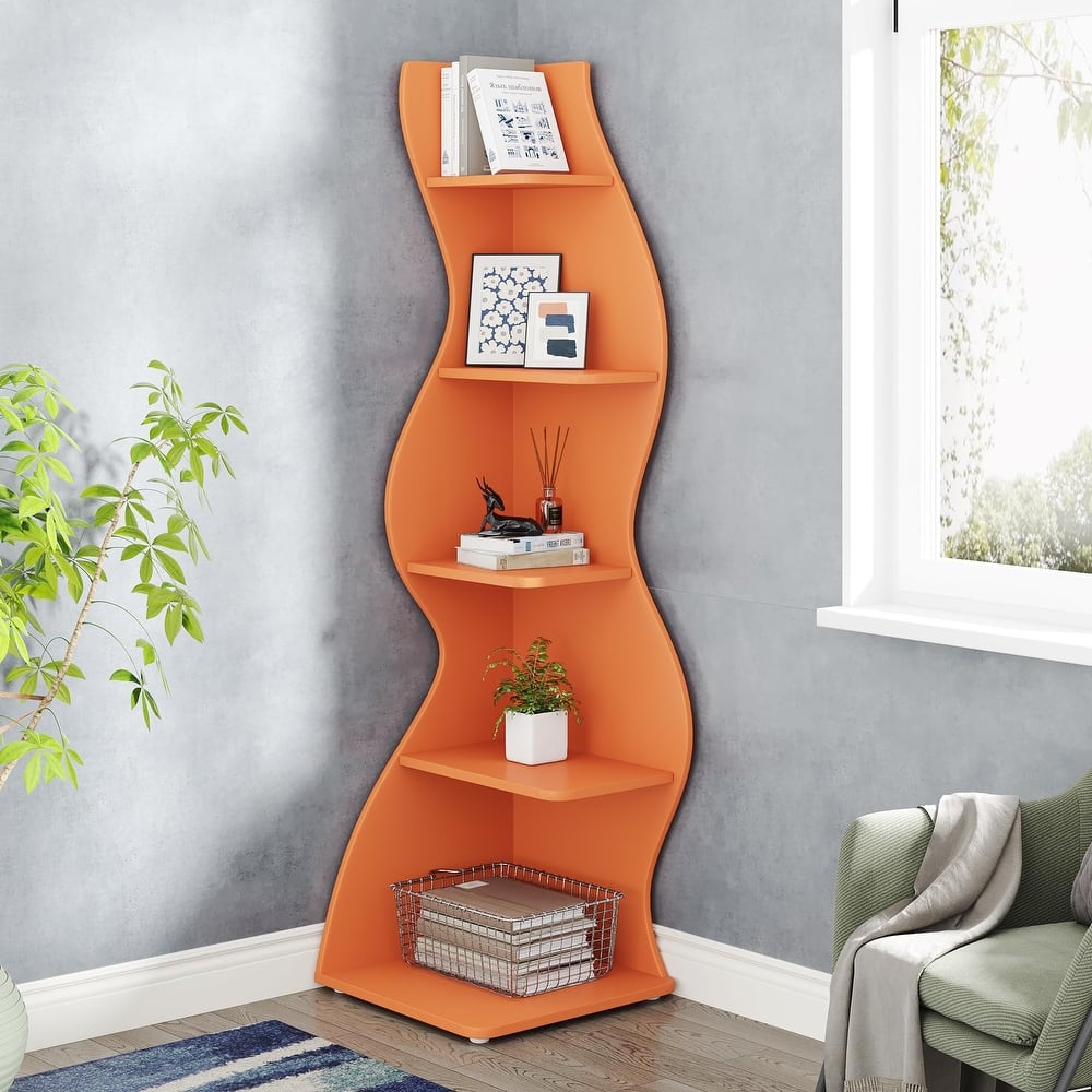 Corner Shelf Bookcase Bookshelf with Unique Shape for Living Room, Home Office